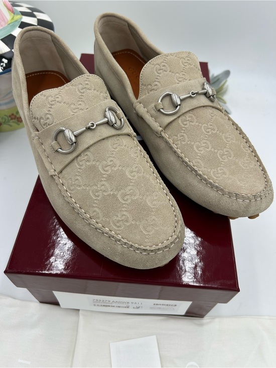 Men\'s Gucci suede GG embossed loafers size 12.5 fits 13 US made in Italy main image 5